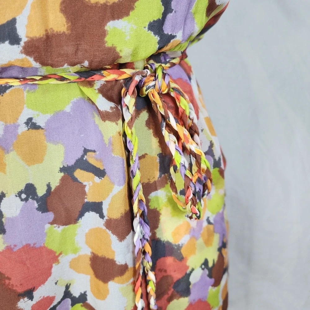 Vtg CHARLIE JADE Size XS‎ 100% Silk Floral Art to Wear One Shoulder Sundress EUC